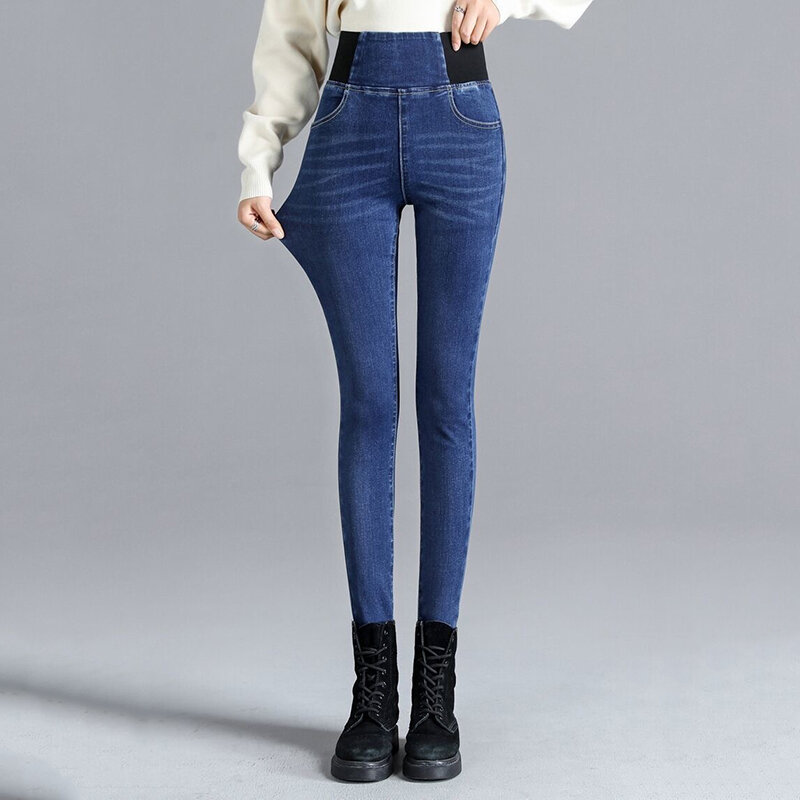 Pantalones de talla grande 26-34 Slim Jeans para mujeres alta cintura Jeans de mujer azul pantalones de pitillo Vaqueros cintura elástica mujeres vaqueros básicos