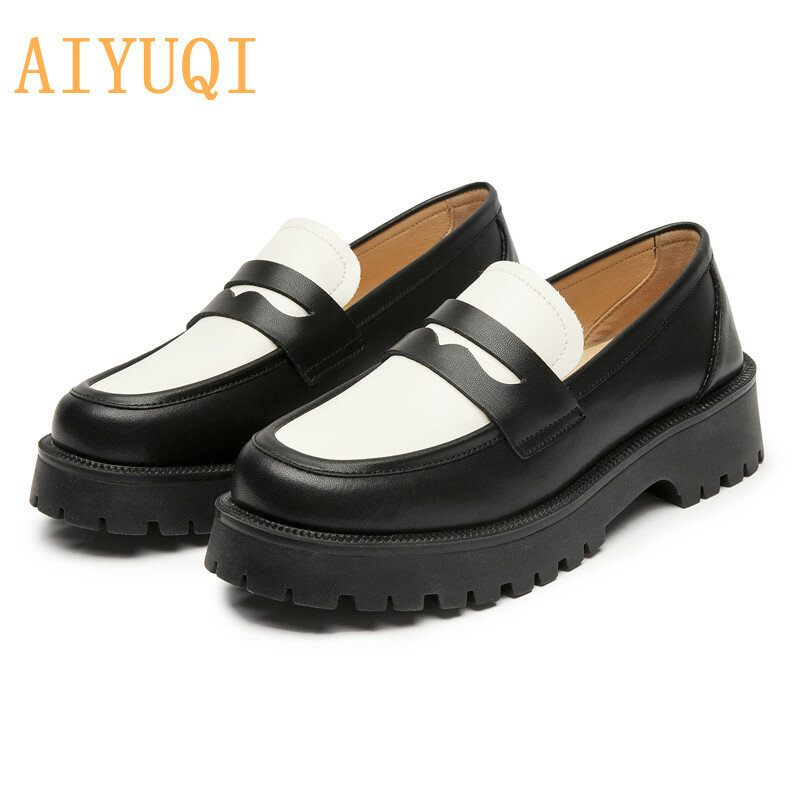 AIYUQI – chaussures de printemps pour femmes, mocassins décontractés en cuir véritable, à semelle épaisse, Style collégien, Style britannique, à la mode, pour filles, nouvelle collection 2022