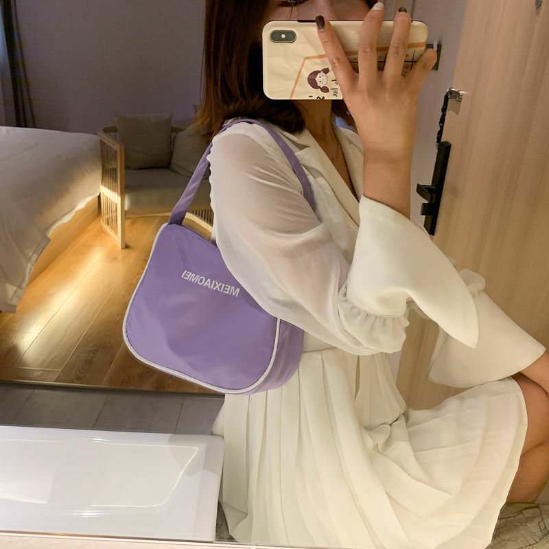 Houzhou mulher baguette bolsa de ombro palavras bolsas lona branco preto harajuku embreagem 2021 outono casual designer