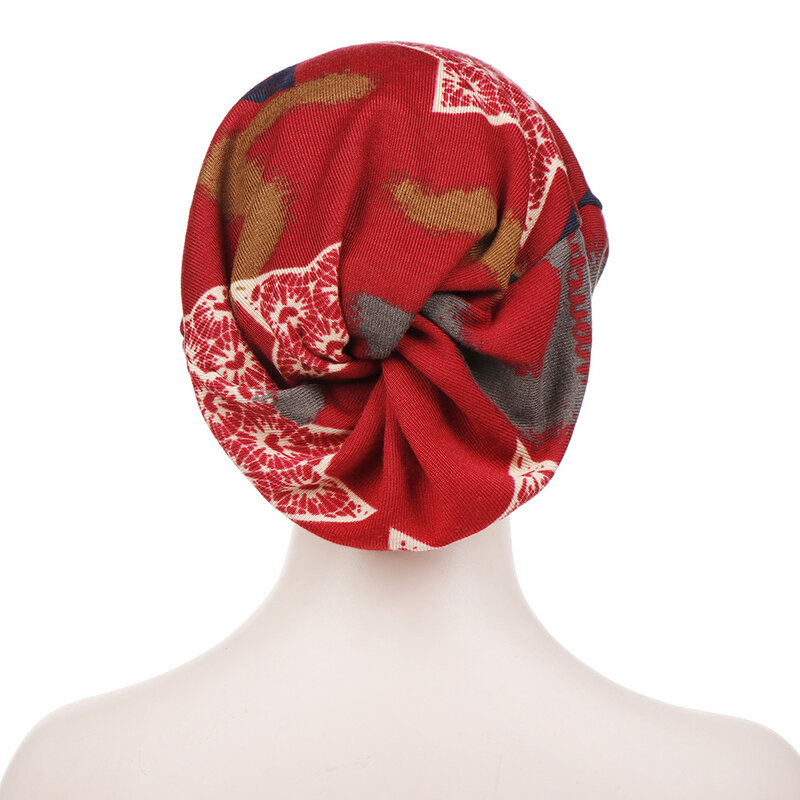 Chapeau Turban à imprimé Floral pour femmes, à la mode, avec bord, pull-over, musulman, perte de cheveux, chimio, en coton