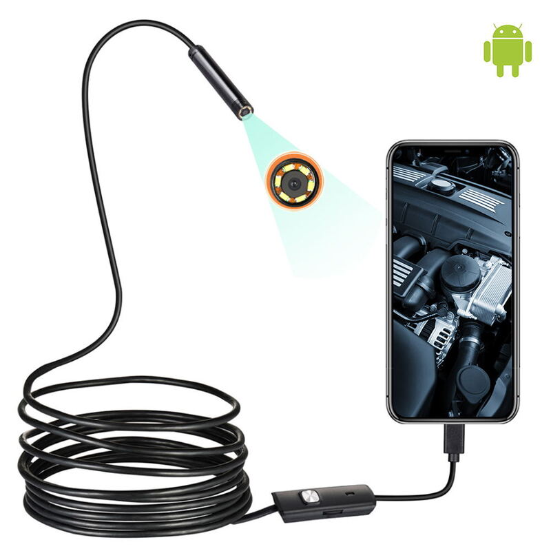 Minicámara endoscópica impermeable, boroscopio ajustable, cable suave, 6 LED, 7mm, Android, tipo-c, USB, cámara de inspección para coche