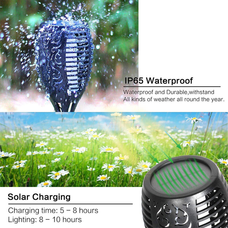 Outdoor Solar Flame Torch Light Flickering Waterproof Garden Decor Landscape Lawn Lamp Path Lighting  Auto Dusk To Dawn 96 Led