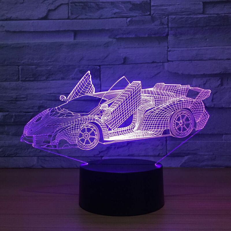 موضة ثلاثية الأبعاد مصباح سيارة جديدة 7 اللون تغيير الاكريليك ضوء الليل الاطفال اللون أضواء LED USB لمبة مكتب جو ليلة ديكور