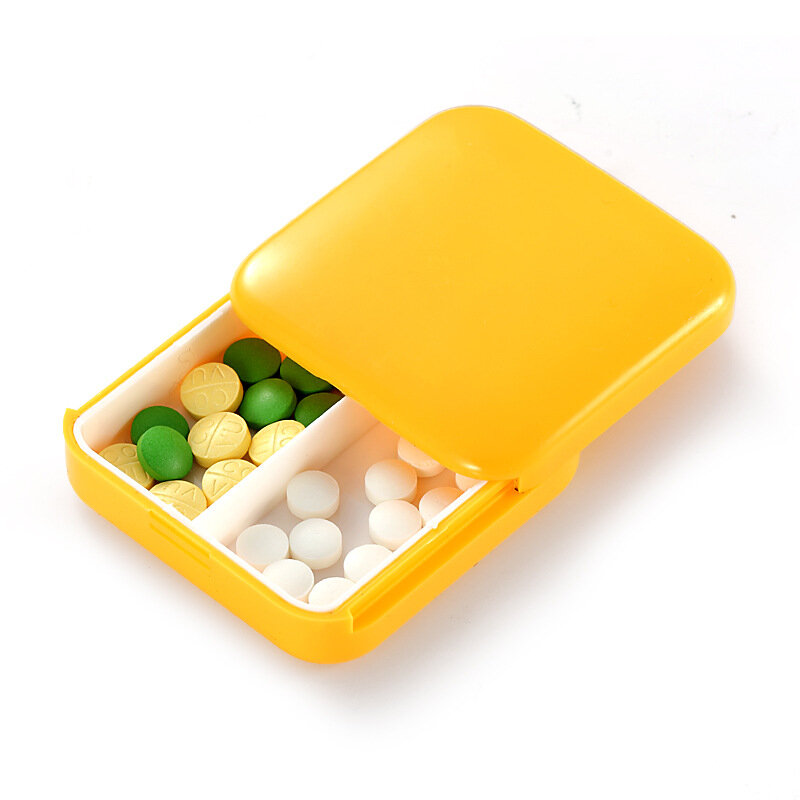 ポータブル2グリッドスプッシュオープンスタイルの錠剤箱,キャンディーカラーの医薬品,枕ボックス,タブレット収納ケース,収納ボックス,1個