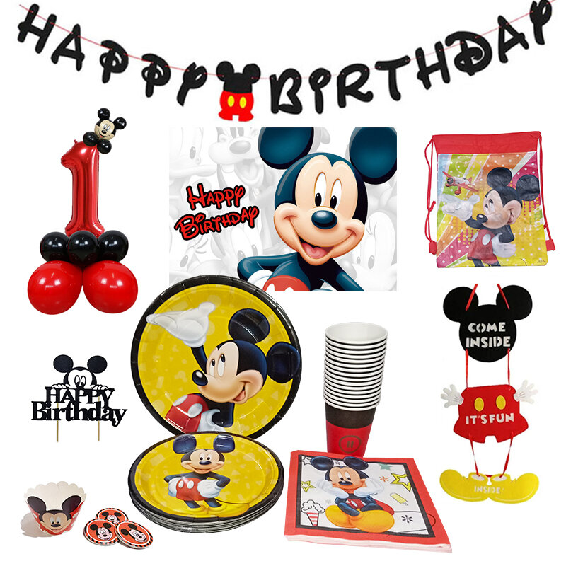 Hot Disney  Mickey Mouse Kids Birthday Party Decorations Balloon Paper Cups Plate Baby Shower Disposable Tableware Supplies