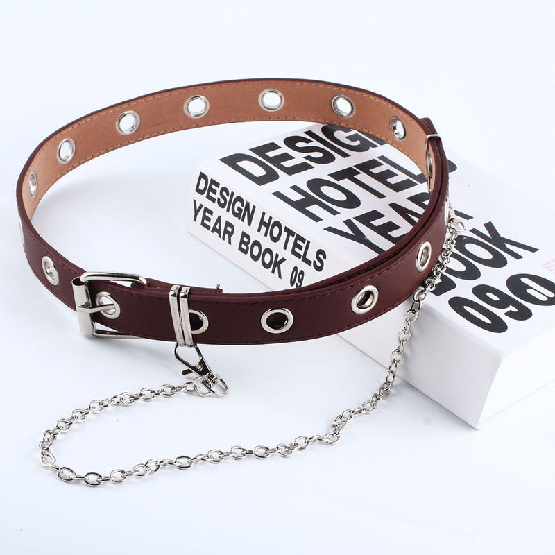 Correia de moda feminina punk chain ajustável dupla/única linha buraco ilhós cós com ilhós corrente decorativa cintos 2020 novo