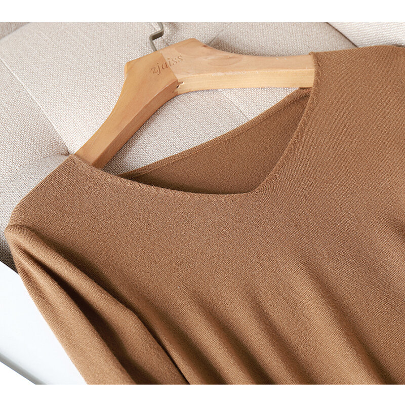 Suéter de punto con cuello en V para mujer, Jersey holgado de manga larga, top, otoño e invierno, 2021