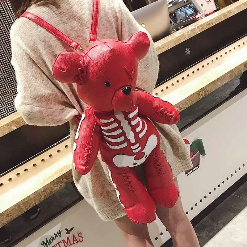Mochila con diseño de oso y esqueleto para mujer, estilo Punk morral escolar, mochilas de diseño para adolescentes, regalos, bolso de hombro Y2K, 2021