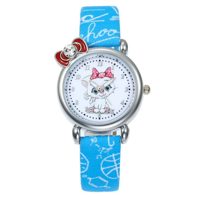 귀여운 치즈 고양이 패턴 키즈 쿼츠 아날로그 어린이 시계 소년 소녀 학생 보우 매듭 시계 선물 Relogio Feminino Hour
