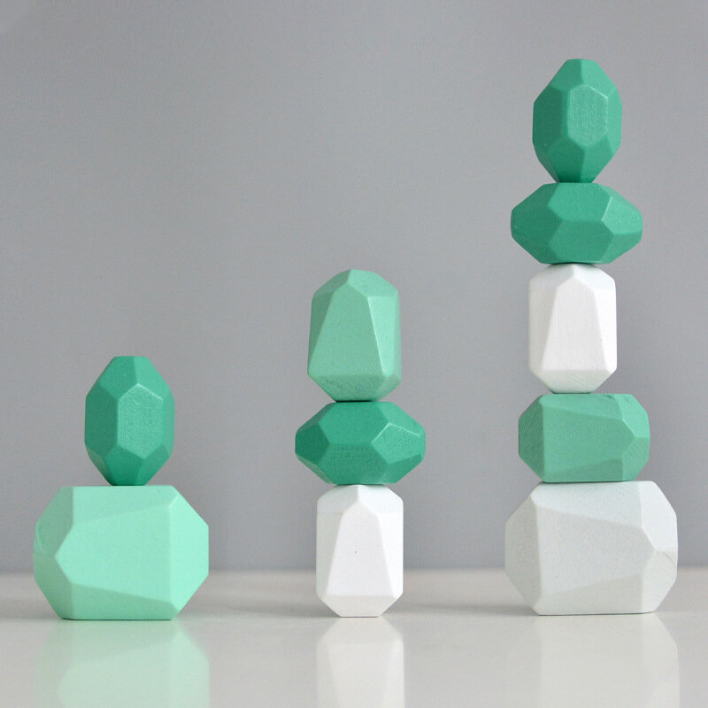 Montessori Pendidikan Kayu Berwarna Batu Bangunan Blok Mainan Kreatif Gaya Nordic Susun Permainan Pelangi Mainan Kayu Gif