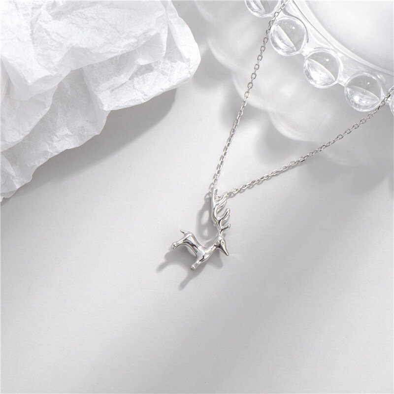 Sodrov 925 Sterling Silver Necklace Pendant For Women Cute Aniimal Elk Necklace High Quality Silver 925 Jewelry Silver Necklace