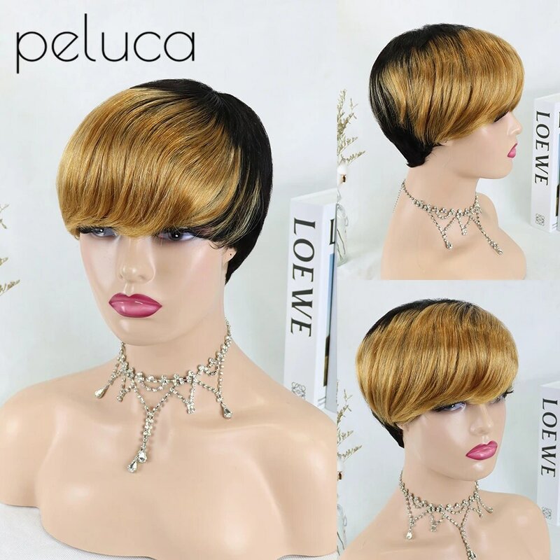1 bt27/30/короткие купальчатые волосы с натуральной челкой для черных женщин бразильский прямой парик без кружева