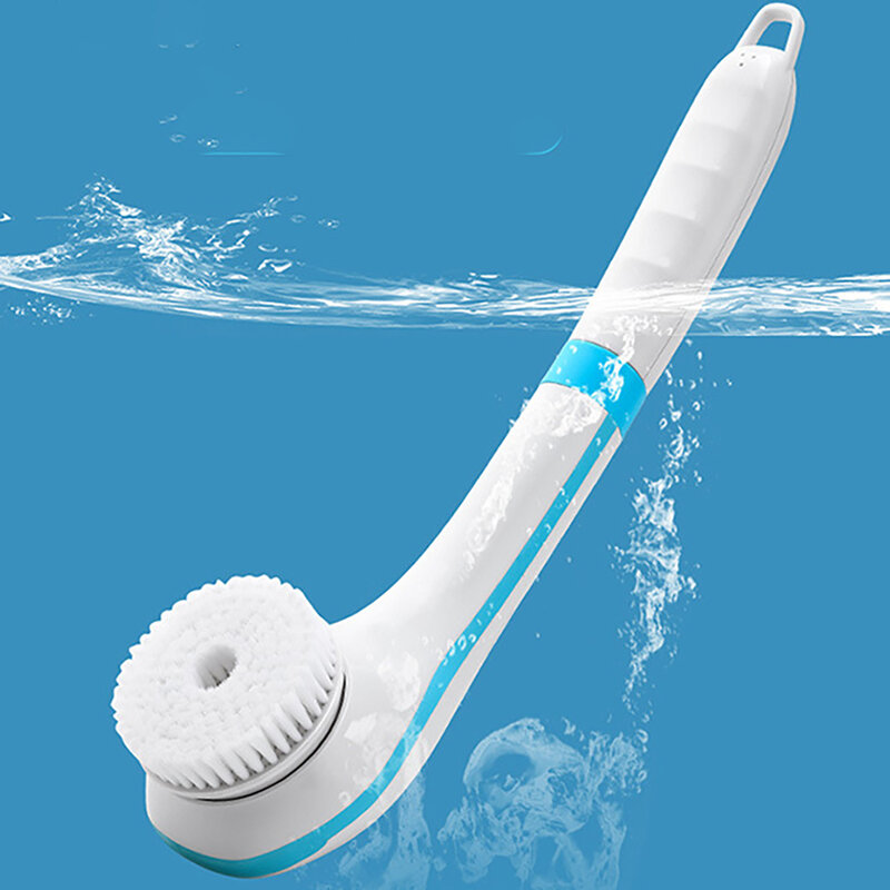 Cepillo de masajes para baño eléctrico, recargable por USB, resistente al agua, para masaje de espalda, mango largo, pelo suave