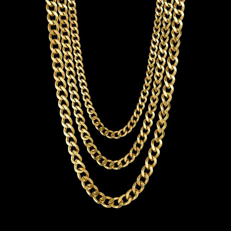 Cuban Link Chain Necklace For Men Woman Basic Punk Stainless Steel Necklace Gold Black Color Male Choker colar Jewelry Gifts