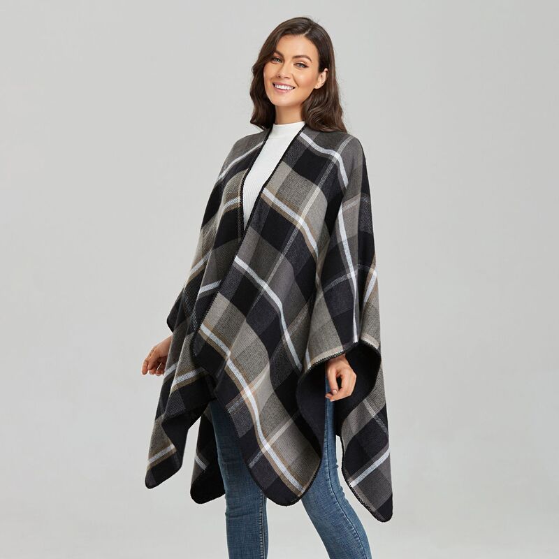 Chal cálido de Cachemira a cuadros para mujer, Ponchos de marca de lujo, capa gruesa, manta Pashmina, invierno, 2021