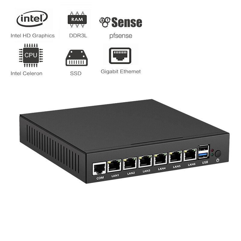 BEBEPC 6LAN Gigabit Ethernet Mini PC Celeron N2830/N2930 Mini computadora Mini PC Industrial Router Pfsense Windows 10 servidor Linux