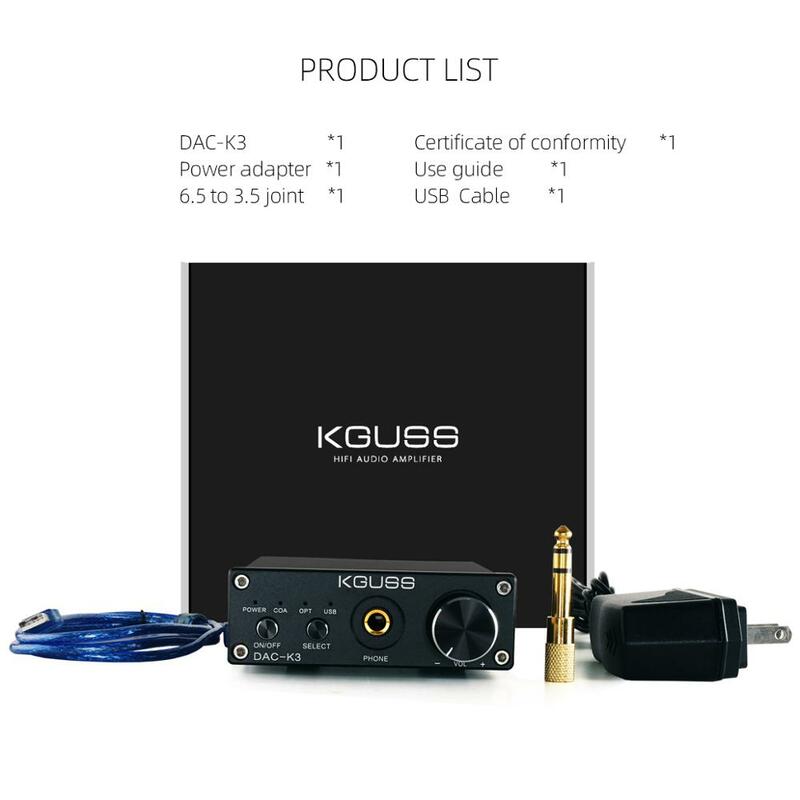 KGUSS DAC-K3 DAC para auriculares amplificador estéreo 2,0 canal w/ PC-USB óptico Coaxial de entrada y de salida RCA de 6,35mm para auriculares DC 12V nosotros/UE