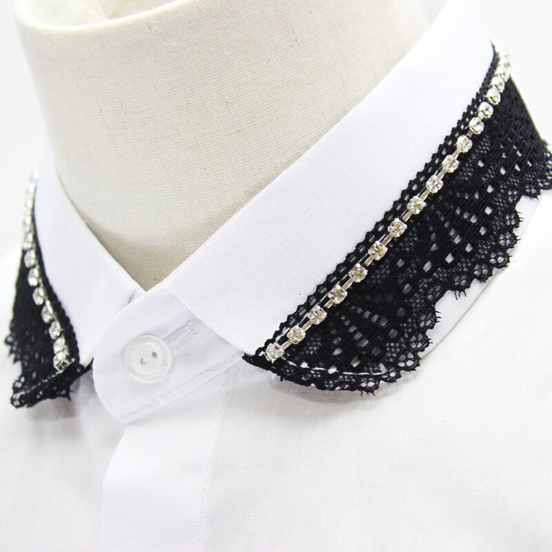 Dame Qualität Hemd Kragen Spitze Dickie Revers Diamant Perle Dekoration Gefälschte Kragen abnehmbare