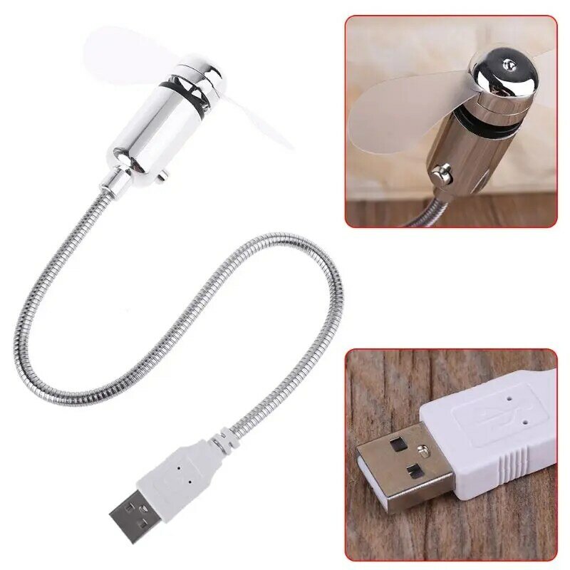 DC 5V Office Outdoor Universal Flexible USB Fan Air Cooling Cooler For Laptop Desktop PC Computer USB Charger Powerbank Silver
