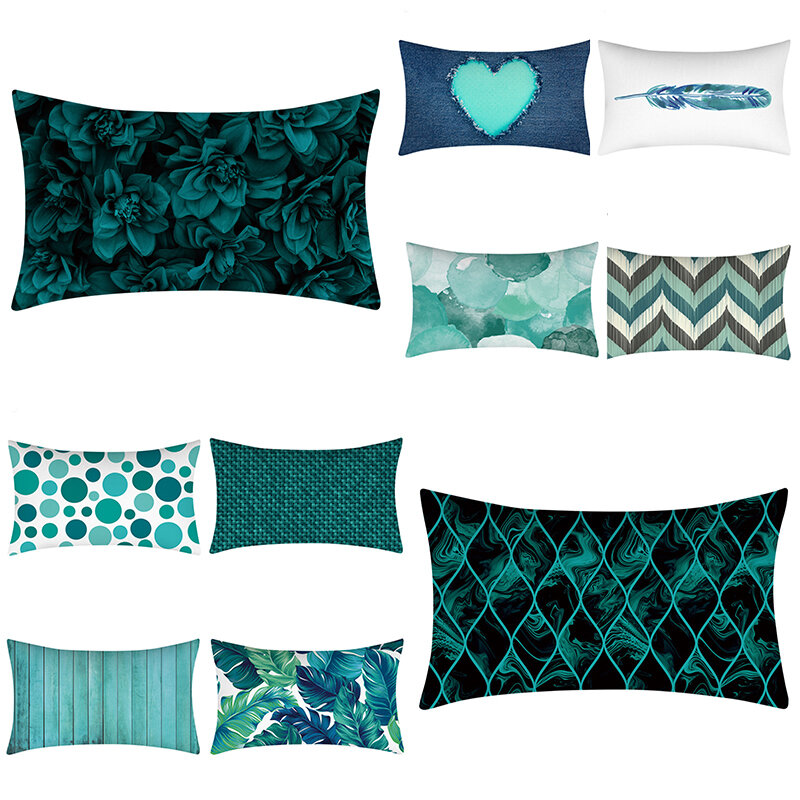 Housse de coussin romantique en Polyester, 1 pièce, bleu, vert, décoration de la maison, chambre à coucher, 30x50cm, taie d'oreiller décorative, vente en gros