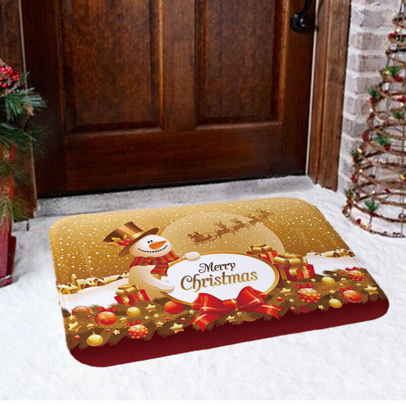 Hot Sale Christmas Floor Mat Santa Claus Flannel Carpet Rug Non-Slip Xmas Decor Beautiful Holiday Decorations Create Atmosphere