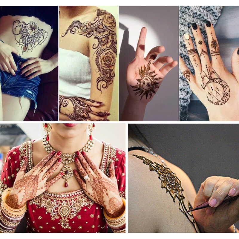 Pasta indiana tatuagem de henna para temporária DIY adesivo, preto, marrom, vermelho, branco, cones, pintura corporal, arte creme, novo