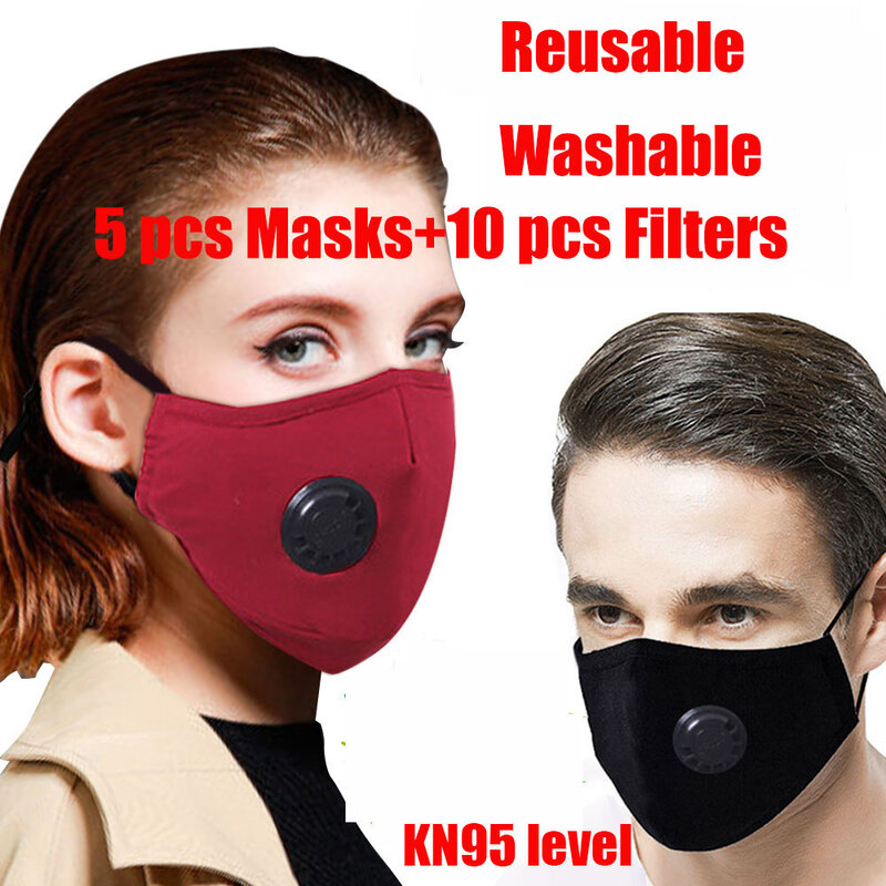 5pcs PM2.5 Anti-fog Respiratore Spugna Maschera Valvola a prova di Polvere anti-fog Per Le Donne Degli Uomini masque riutilizzabile lavabile maschera viso bocca