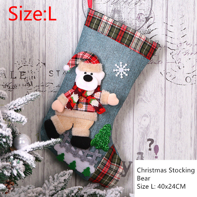 Christmas Stocking Sack Xmas Gift Candy Bag 2022 New Year Christmas Sock for Home Decorations Christmas Tree Decor