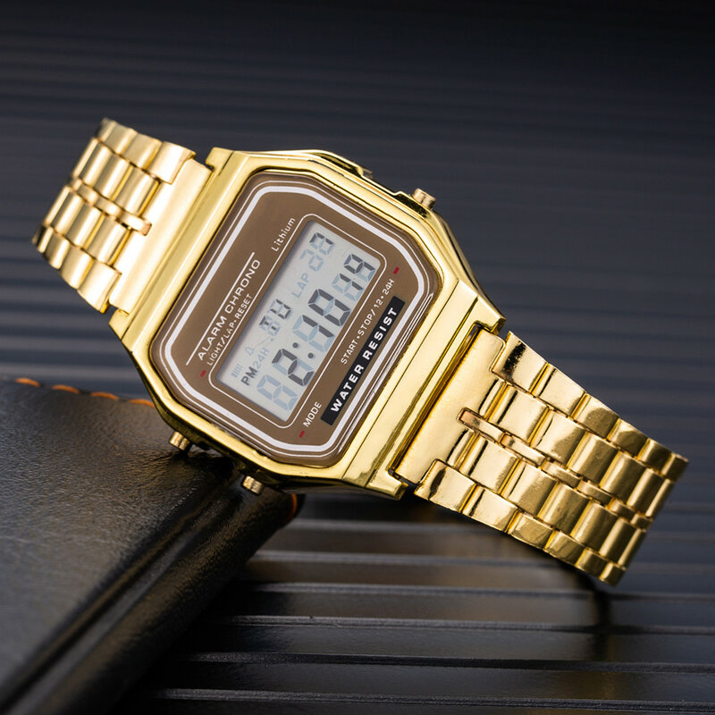 Reloj Digital de oro rosa de lujo para mujer, pulsera electrónica LED de acero ultrafino, luminoso, femenino