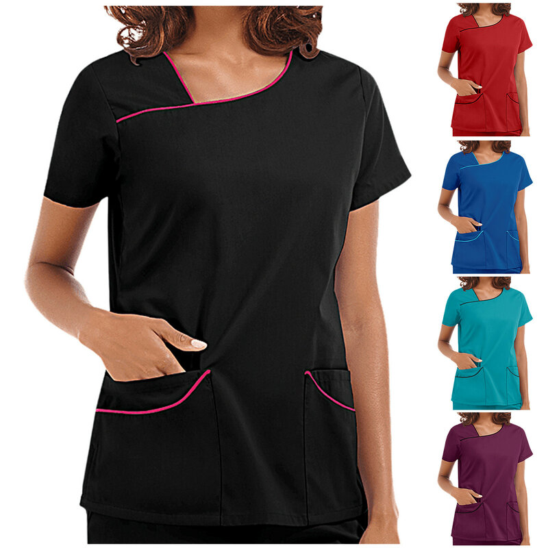 Camiseta de manga corta con cuello en V para trabajadores del cuidado de la salud, Tops de verano, ropa de trabajo, blusa estampada Sexy para enfermera y clínica, 2021