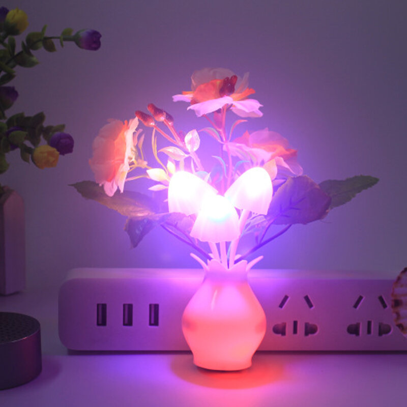 Natal romântico led night light cogumelo lâmpada sensor romã vaso de luz para casa plug-in iluminação da parede decoração