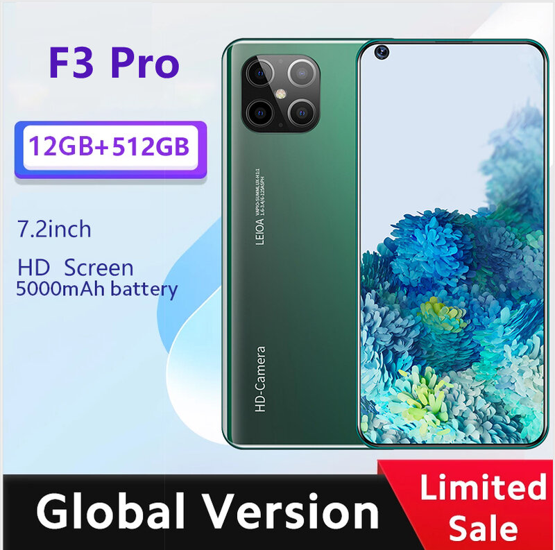 Globale Version F3 pro 5G Smartphone 12GB 512GB 7,2 zoll MTK 6899 16MP + 32MP 4Gnetwork android Handys handy celulares