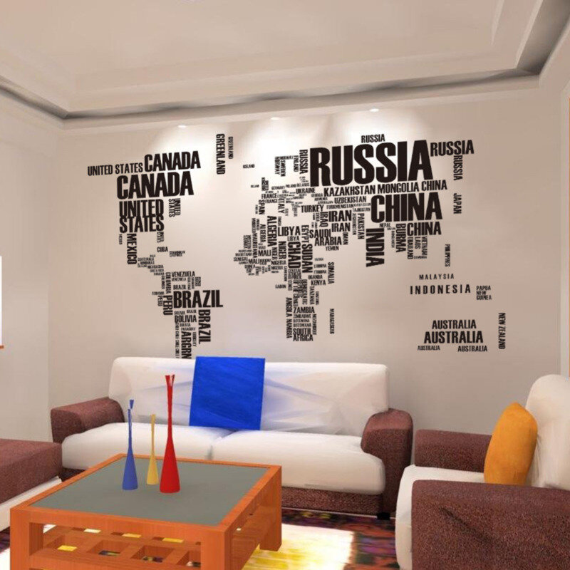 Czarny świat mapa turystyczna wymienny litery naklejki ścienne salon dekoracja wnętrz kreatywny naklejka z Pvc sztuka na ścianę DIY ściana naklejka