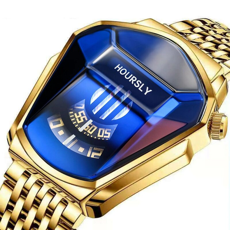 HOURSLY-남성용 스테인레스 스틸 시계, 방수 쿼츠 캐주얼 남성 스포츠 시계 패션