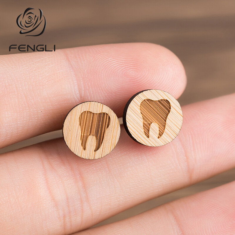 FENGLI Sweet Cute Tooth Stud Earrings for Kids Children Girls Round Small Earrings Lovely Mouth Piercing Christmas Gifts