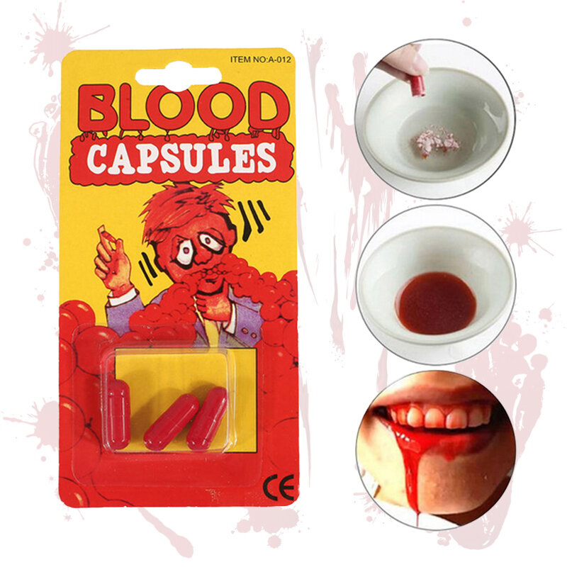 3/6/9 Pcs Halloween Fake Blood Capsule Realistic Red Blood Pills Cosplay Party April Fool's Day Safety Scary Funny Trick Props