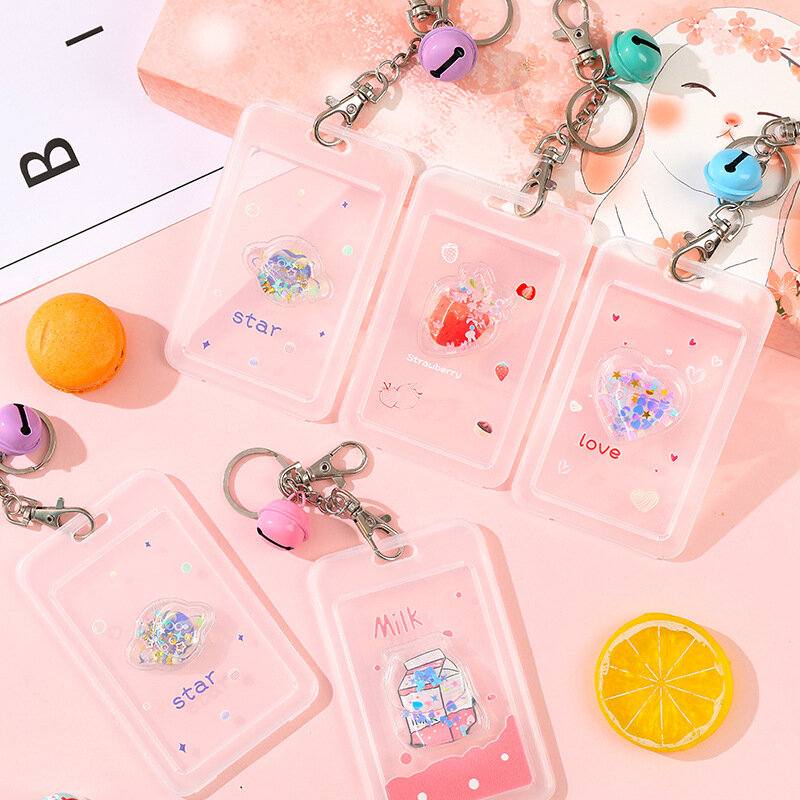 Cute Cartoon Transparent Keychain Card Holder Creative Credit Id Bank Card Protective Case Student Bus Card School Stationery