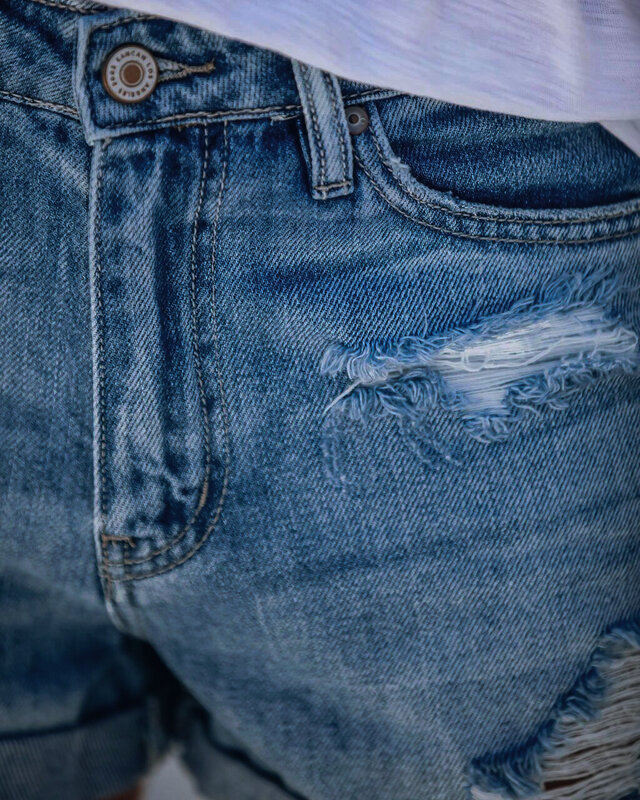 DIFIUPA – Short en jean déchiré taille haute pour femme, jean décontracté à boutons multiples, avec poignets assortis