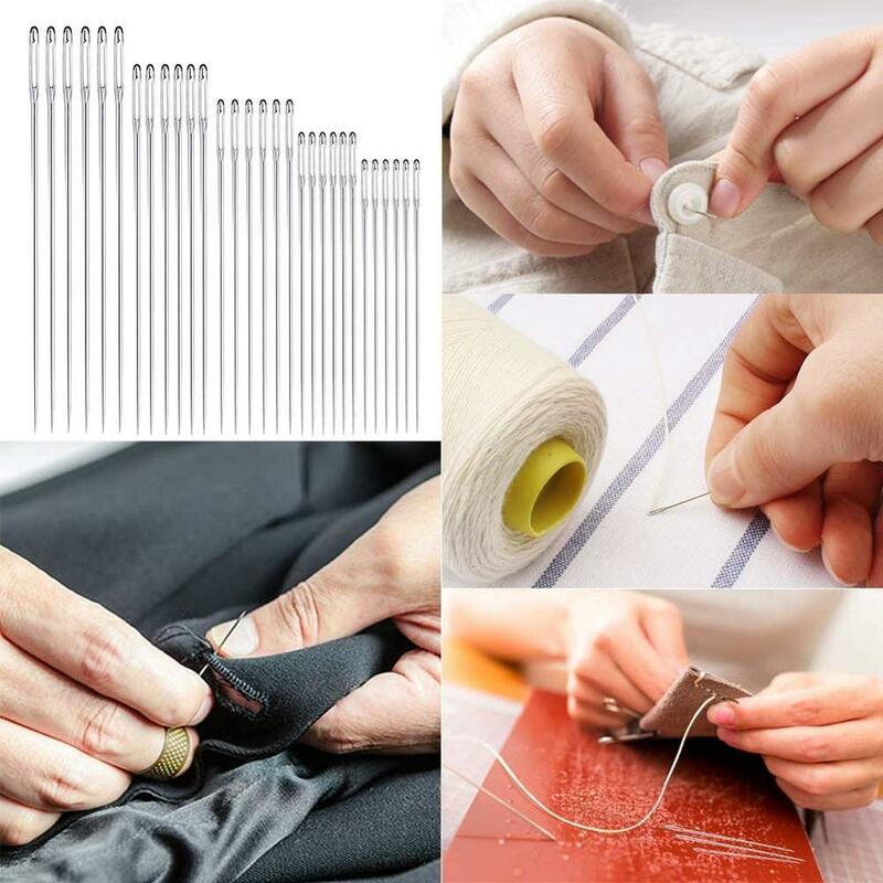 Kaobuy agulhas de aço inoxidável grande, 30 peças em 5 tamanhos, agulhas de ponto cruz ferramenta de bordado, ferramenta de costura doméstica