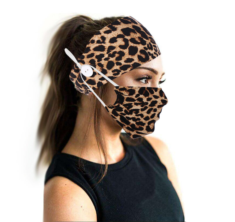 Bandas de cabello para mujeres diadema de botones con estampado de leopardo, diadema para envolver la cabeza, accesorios para el cabello para mujer, banda para correr Unisex