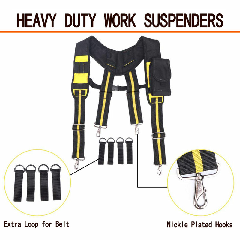 Suspensórios de ferramentas cinto acolchoado resistente ajustável alça clipes de bolso carpinteiro eletricista em forma de x calças suspensórias