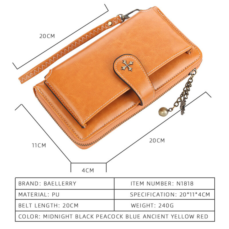 Baellerry-cartera con grabado personalizado para mujer, tarjetero de cuero PU de alta calidad con cremallera, monedero largo