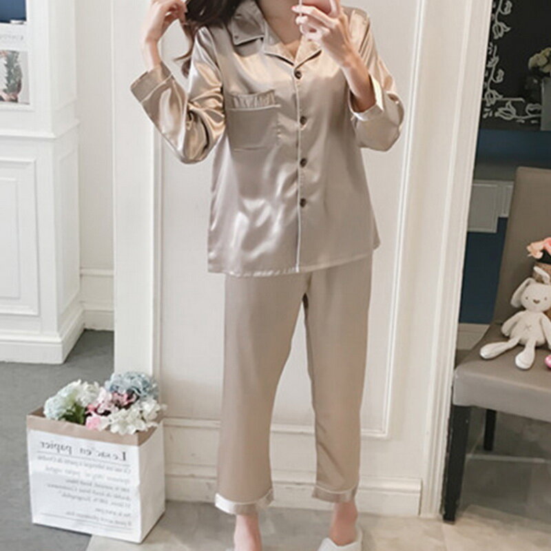2021 frühling Sommer Neue Elegante Mode Casual Frauen Dame Satin Pyjamas Set Pyjama Nachtwäsche Nachtwäsche Loungewear Homewear