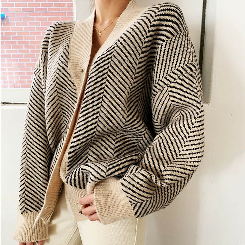 Genayooa – Cardigan Vintage tricoté pour femme, pull Chic de Style coréen, manteau Patchwork, collection automne hiver 2020