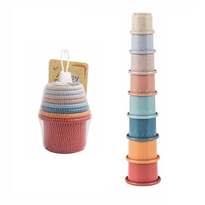 Children's Educational Fun Cartoon Funny Wheat Straw Stacking Cup Science Education Bathtub Stacking Ring Tower Toy