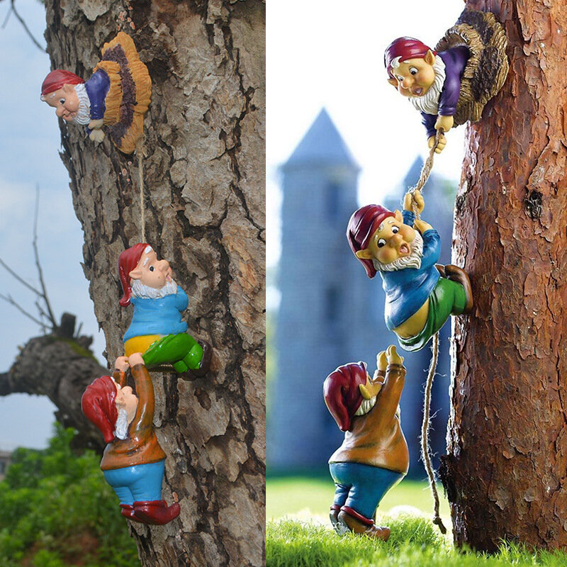 Escultura de resina de enanito de escalada para jardín, figurita artesanal de resina, adornos para el hogar, figurita de paisaje, decoración artística en miniatura