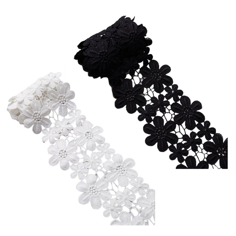 X3UE-Cinta de encaje hecha a mano, accesorios de costura de la ropa, ramo de encaje, mantel, Material de mosaico, blanco
