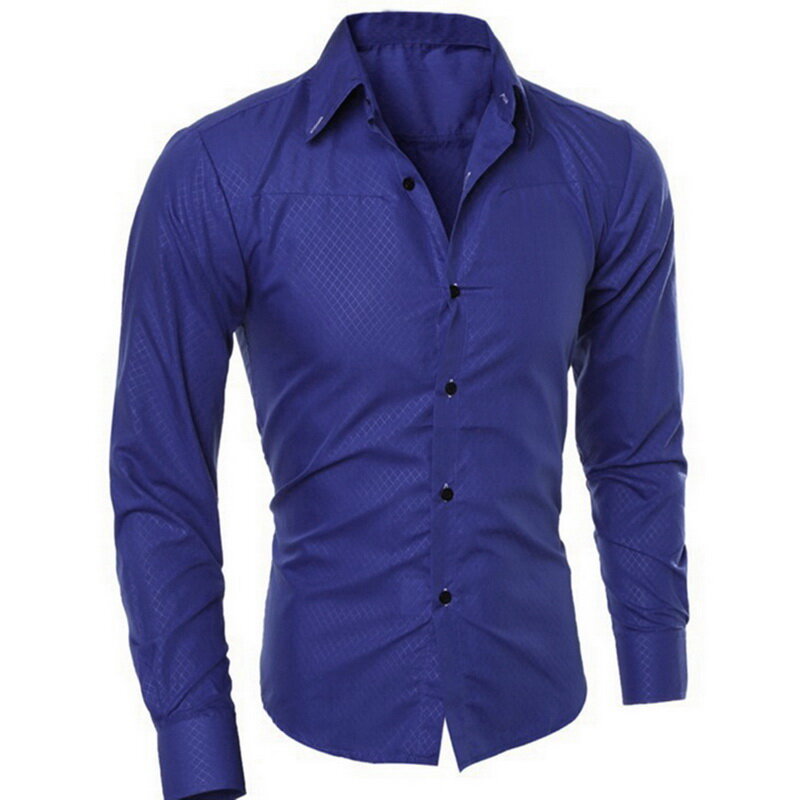 Oeak Mens 긴 소매 셔츠 2019 새로운 패션 격자 무늬 솔리드 컬러 버튼 탑 슬림 맞는 비즈니스 캐주얼 부드러운 통기성 셔츠