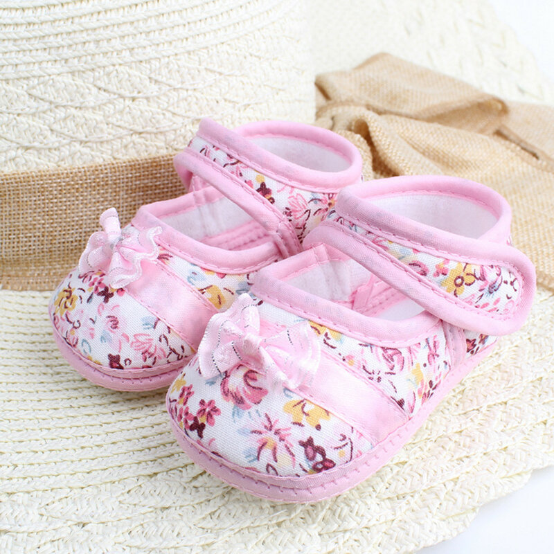 ดอกไม้รองเท้าเด็กสำหรับทารกแรกเกิดเด็กอ่อน Bowknot พิมพ์ Anti-ลื่นรองเท้าเด็กวัยหัดเดิน Princess First Walker ร...