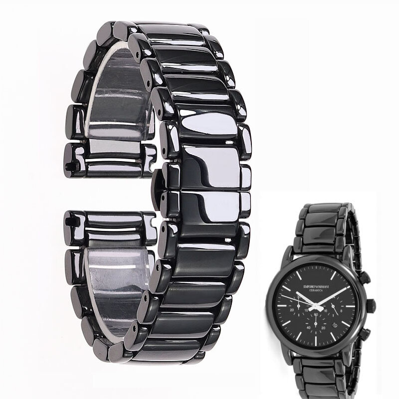 22 millimetri nero di alta qualità luminoso cinturino in ceramica braccialetto cinturini per Armani orologio AR1507 AR1509 AR1499 orologio in ceramica